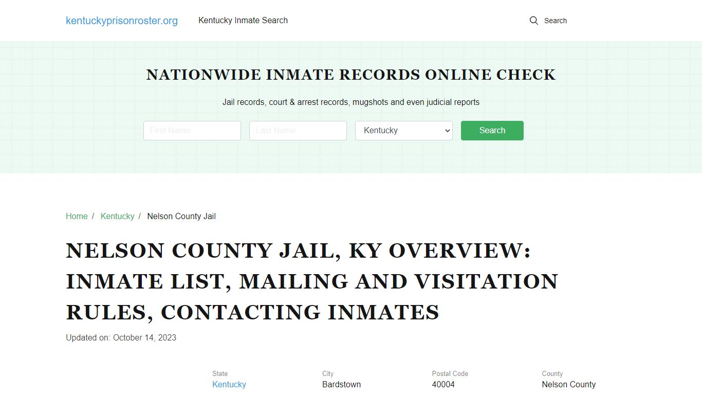 Nelson County Jail, KY: Offender Search, Visitation & Contact Info